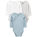Carters - Baby Boy 3Pk Side-Snap Bodysuits, Blue/White Image 1