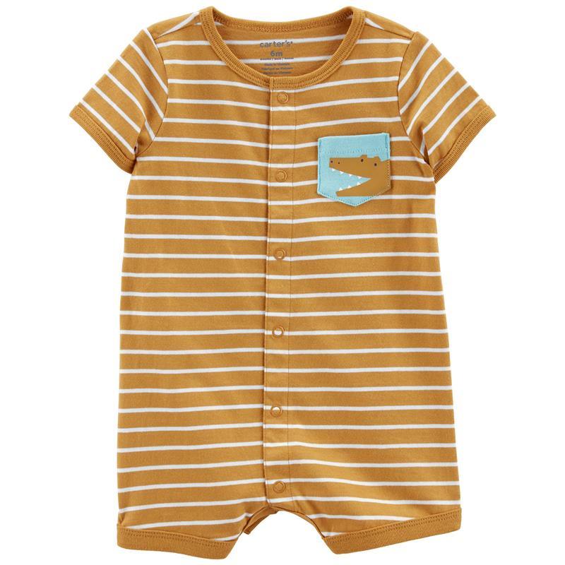 Carters - Baby Boy Striped Snap-Up Romper, Brown Image 1
