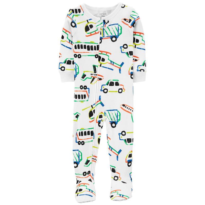 Carters - Baby Boy Vehicle Cotton Footie PJs, White Image 1