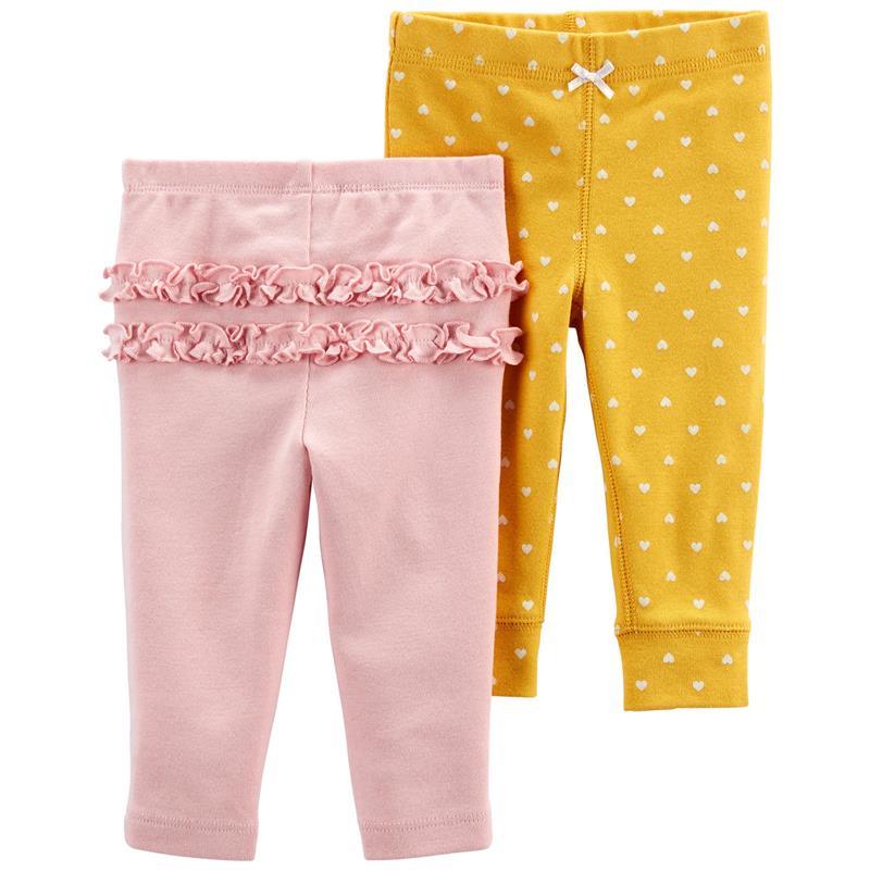 Carter's Baby Girl 2-Pack Pull-On Ruffle Pants, Pink and Orange with Hearts Image 1