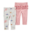Carters - Baby Girl 2Pk Cotton Pants, Gray/Pink Image 1