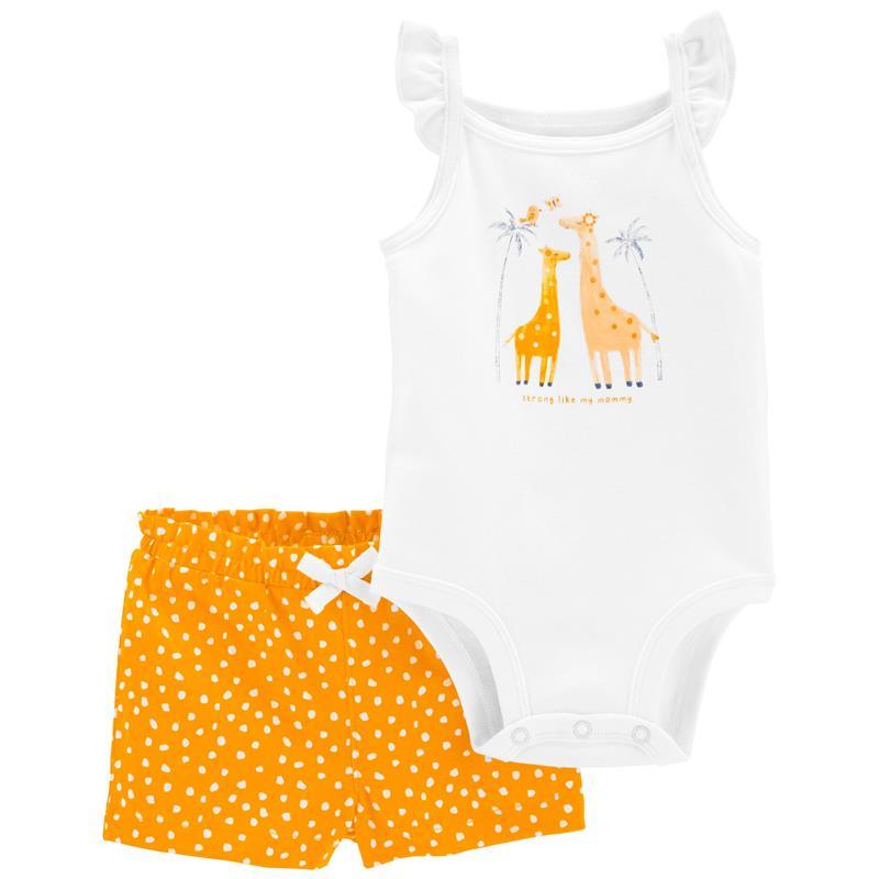 Carters - Baby Girl 2Pk Giraffe Bodysuit & Short Set, White/Orange Image 1