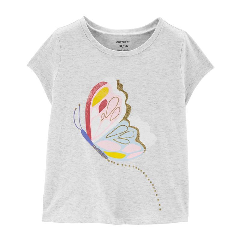 Carters - Baby Girl Butterfly Jersey Tee, Heather Image 1