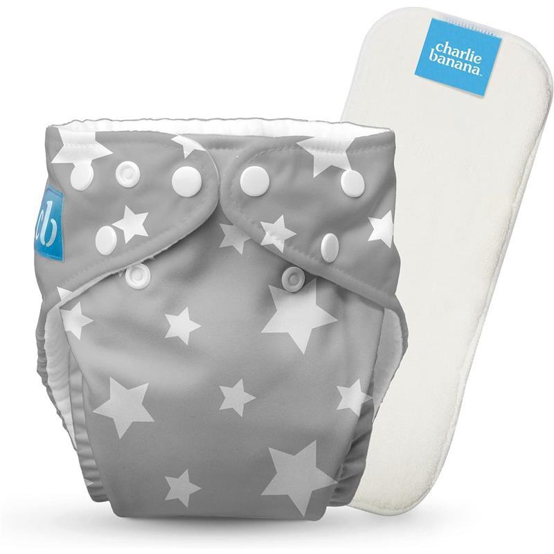 Charlie Banana - Twinkle Little Star White On Grey Reusable Cloth Diaper One Size  Image 1