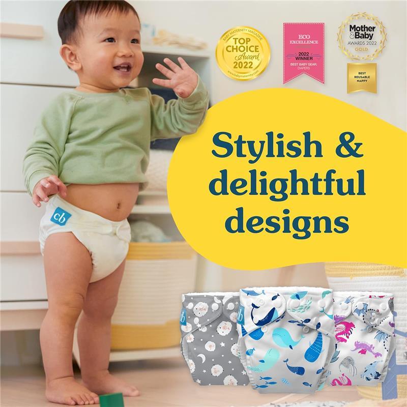Charlie Banana - Twinkle Little Star White On Grey Reusable Cloth Diaper One Size  Image 3