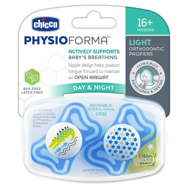 Chicco - 2 Pk Physioforma Light Day & Night Orthodontic Pacifier Blue, 16/24M Image 5