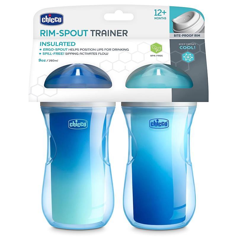 Chicco - 2Pk Insulated Rim Spout Trainer Sippy Cup 9Oz. Blue/Teal Ombre Image 2