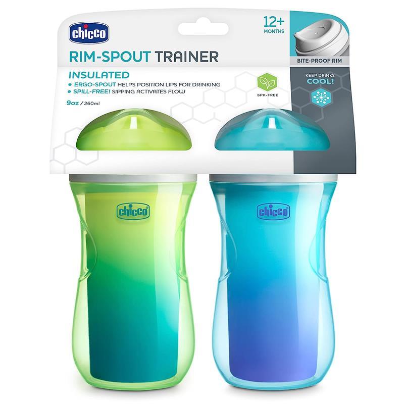 Chicco - 2Pk Insulated Rim Spout Trainer Sippy Cup 9Oz. Green/Teal Ombre Image 2