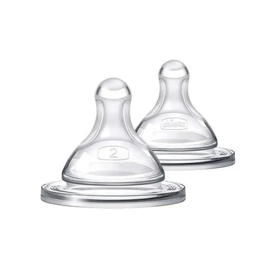 Chicco 2Pk Duo Baby Bottle Nipples, Stage 2, medium flow, suitable for babies 3 months and older.