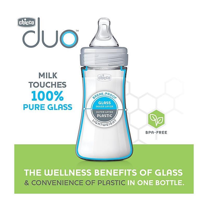 Chicco Duo 5oz. Hybrid Baby Bottle with Invinci-Glass Inside/Plastic Outside in Clear/Grey
