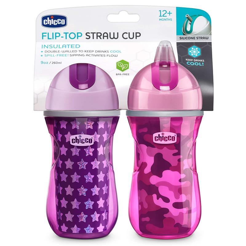 Chicco Feeding Flip Top Insulated Straw Cup 12+ Pink/Purple Image 3