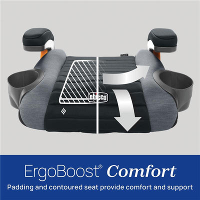 Chicco Gofit Cleartex backless booster car seat in Shadow color, featuring ergonomic padding and contoured design for comfort.