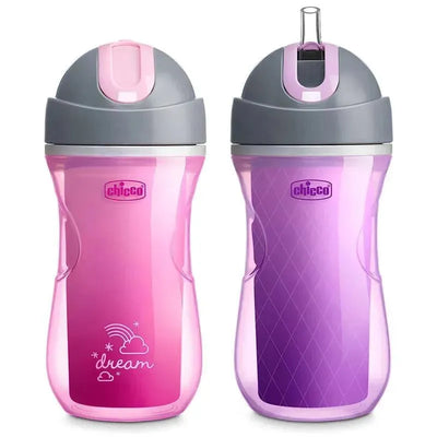 Chicco Insulated Flip Top Straw Cup 12m+ (2pk) Dream Pink/Purple Image 1