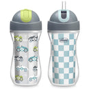 Chicco Insulated Flip-Top Straw Cup 9oz 2-Pack - Cars & Checker Image 1