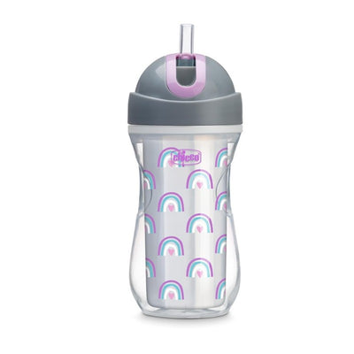 Chicco Insulated Flip-Top Straw Cup 9Oz, Silver/Purple Rainbow, 12M+ Image 1
