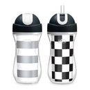 Chicco Insulated Straw Sippy Cup 12+ Months, 9oz Toddler Training Cup with Spill-Free Flip-Top Lid, BPA-Free 2-Pack, Black/White/Silver