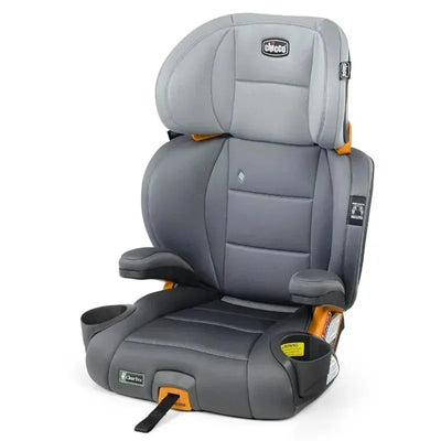 Chicco Kidfit ClearTex Plus High Back Booster Car Seat in Drift color, featuring comfortable padding and cup holders.