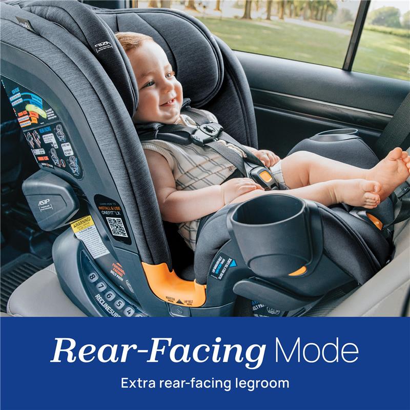 Chicco OneFit LX ClearTex All-in-One Car Seat with LeverLock Installation, Slim Design, Convertible Car Seat, Smoke/Grey Image 3