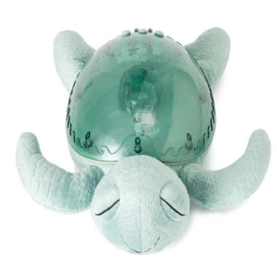 Tranquil Turtle Night Light by Cloud B, featuring a plush green turtle with a transparent shell and calm facial expression.