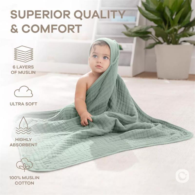 Comfy Cubs 2Pk Hooded Towels 6 Layers, Fern Image 4