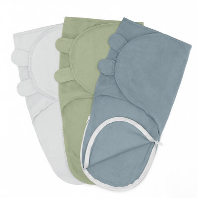 Comfy Cubs 3Pk Easy Swaddle Blanket with Zipper Closure, Stone, Pacific Blue & Sage Image 1