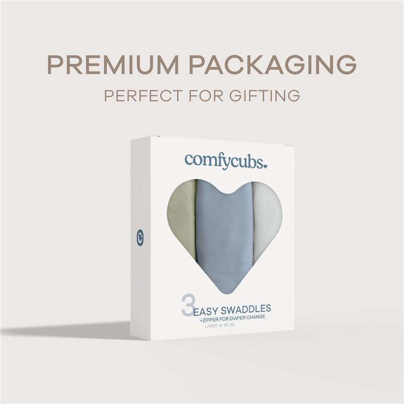 Comfy Cubs 3Pk Easy Swaddle Blanket with Zipper Closure, Stone, Pacific Blue & Sage Image 6