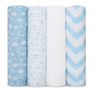 Comfy Cubs 4Pk Muslin Swaddle Blankets, Blue Image 1