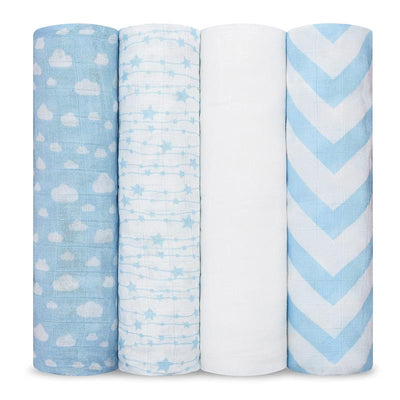 Comfy Cubs 4Pk Muslin Swaddle Blankets, Blue Image 1