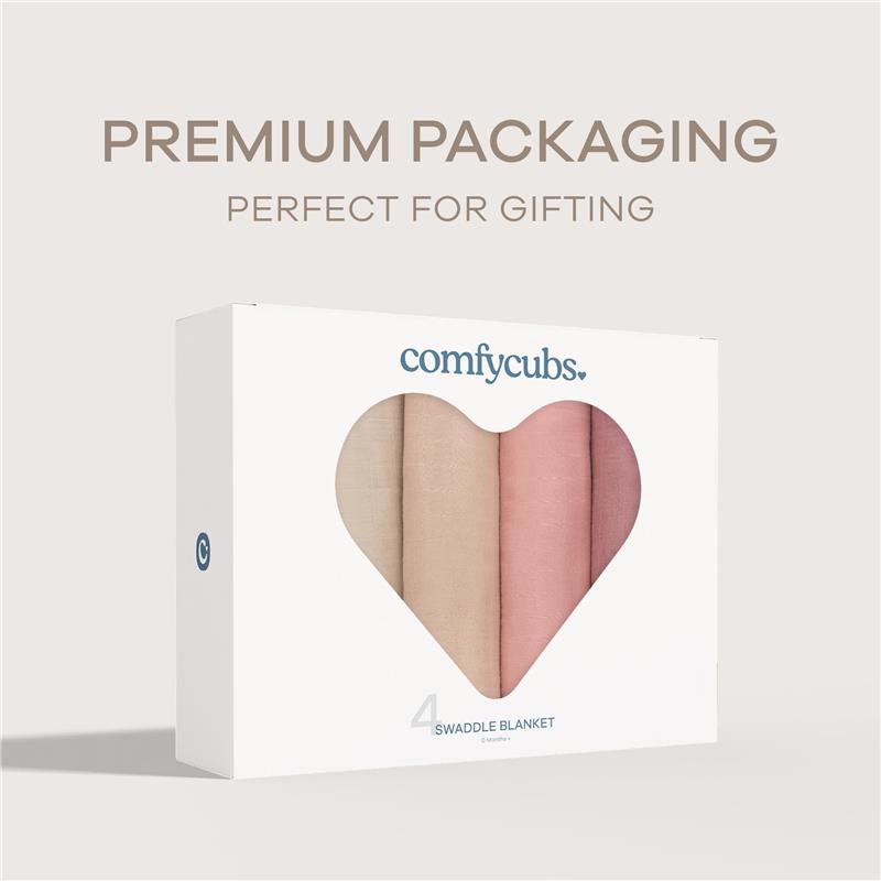 Comfy Cubs 4Pk Muslin Swaddle Blankets, Cream, Blush, Bold Blush, Mauve Image 5