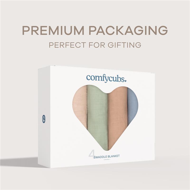 Comfy Cubs 4Pk Muslin Swaddle Blankets, Pacific, Cedar, Sage, Blush Image 5