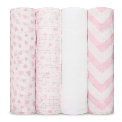 Comfy Cubs 4Pk Muslin Swaddle Blankets, Pink Image 1