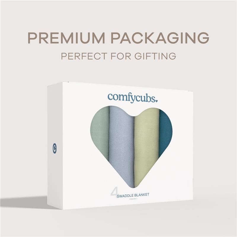 Comfy Cubs 4Pk Muslin Swaddle Blankets, Sage, Pacific Blue, Fern, Neptune Image 6