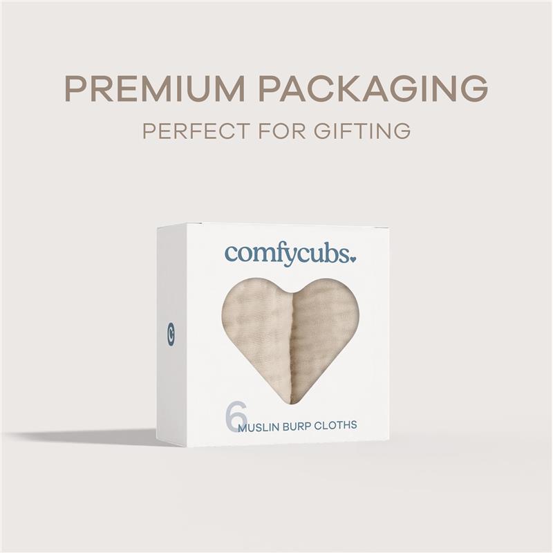 Comfy Cubs - 6Pk Muslin Burp Cloths, Sand Image 6