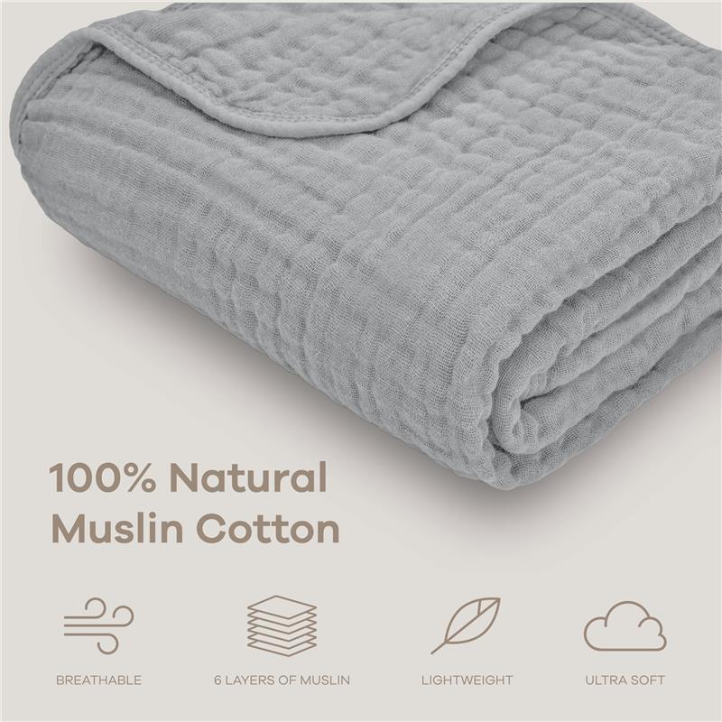 Comfy Cubs Muslin Baby Blanket, Heather Blue Image 3