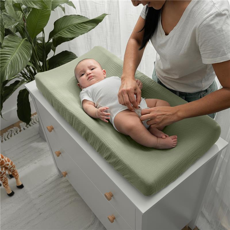 Comfy Cubs - Muslin Fitted Changing Pad Cover, Sage Image 2