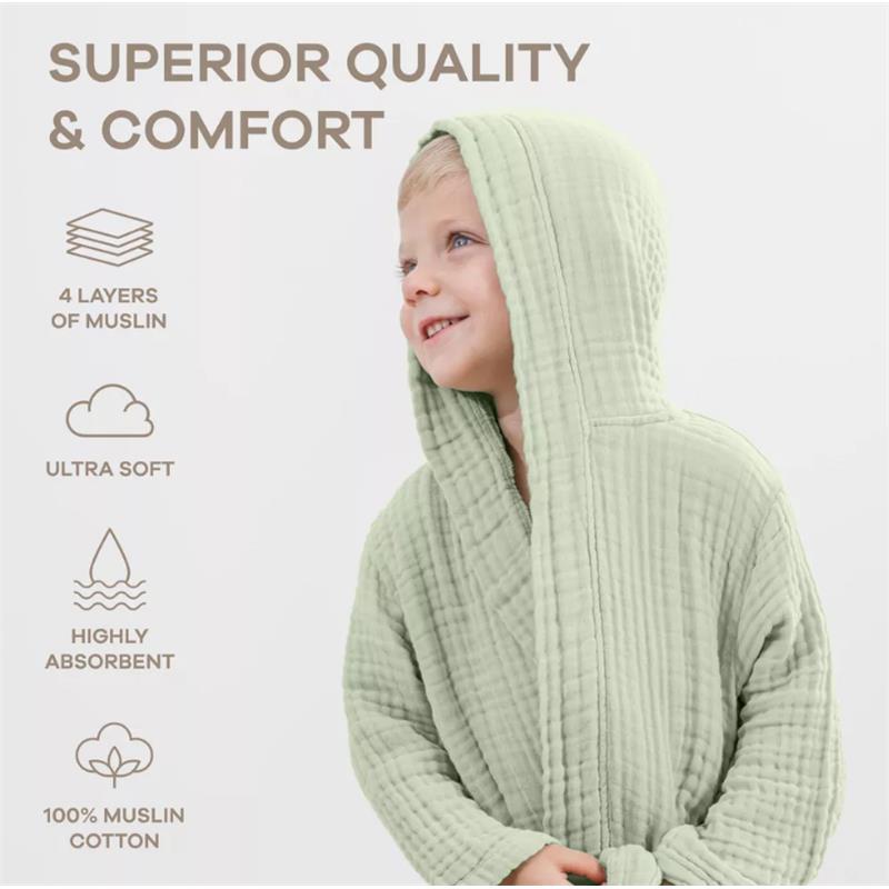 Comfy Cubs - Muslin Kids Bathrobe Sage Image 2