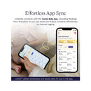 Comia Halo Smart Nursing Pillow connects with the Comia App to track baby feedings, shown on a smartphone.