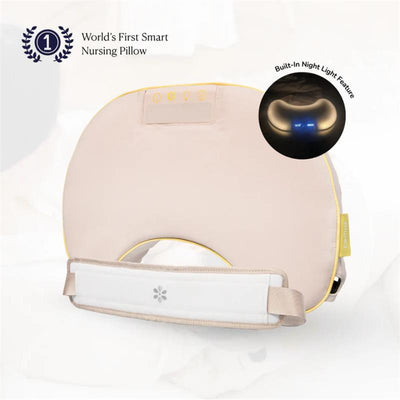 Comia Halo Smart Nursing Pillow with built-in night light feature and adjustable strap, ideal for comfortable feeding.