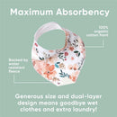 Copper Pearl bandana bib featuring a floral design, made of 100% organic cotton with water-resistant fleece backing.
