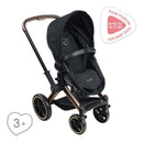 Cybex black doll stroller by Corolle Dolls with a sleek design, adjustable handle, and suitable for dolls sized 14 to 20 inches.