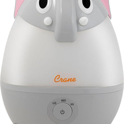Crane Mini Elephant Ultrasonic Cool Mist Humidifier with LED control dial and friendly elephant design.