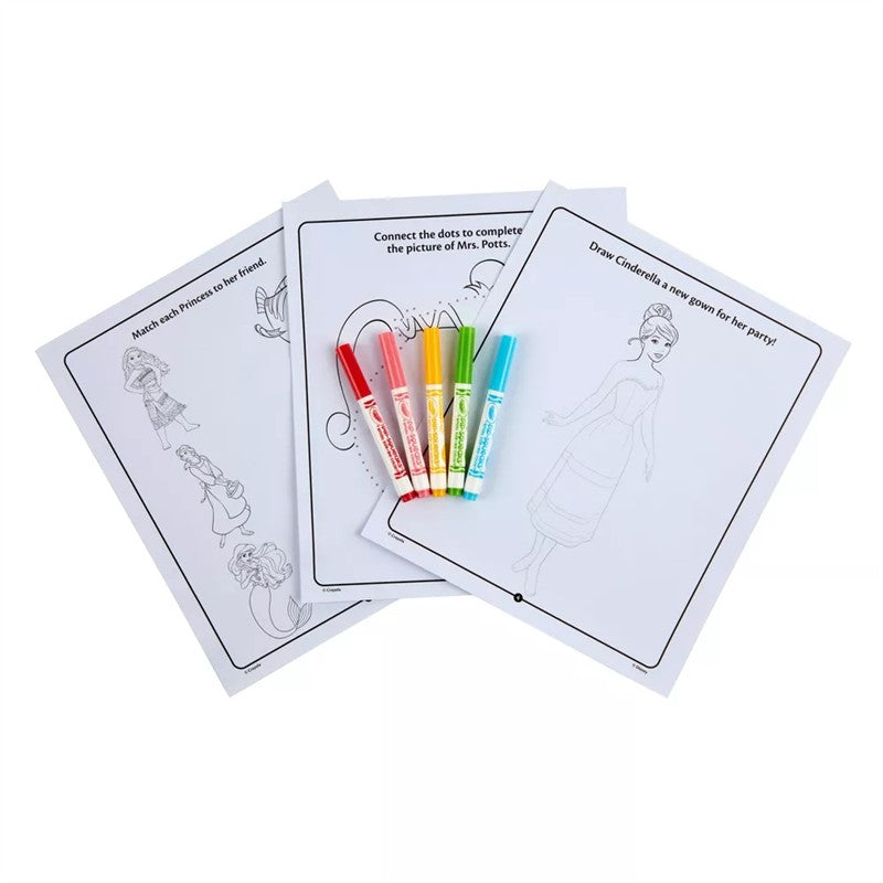 Crayola Color & Sticker Activity Set featuring Disney Princess-themed coloring pages and colorful markers.