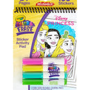 Crayola Disney Princess Color & Erase Reusable Activity Pad with markers and stickers, featuring princess illustrations.