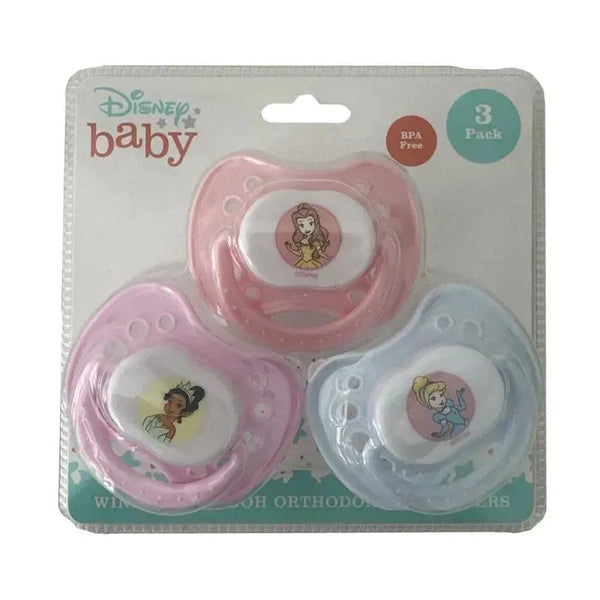 Cudlie 3Pk Disney Princess Pacifiers, Pink/Purple/Blue