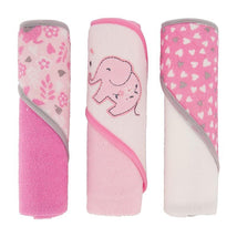 Cudlie - Buttons & Stitches Baby Girl 3Pk Rolled/Carded Hooded Towel, Blooming Elephant Image 1