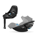 Cybex Balios S Lux + Cloud G Pro Travel System in Stone Grey, featuring a car seat and base with safety features.