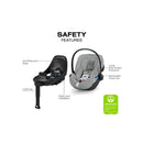 Travel system safety features highlighted: anti-rebound base, load leg, linear side-impact protection, and SensorSafe chest clip.