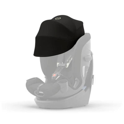 Cybex Callisto G 360 Select sun canopy in black, designed to attach to a car seat for sun protection.