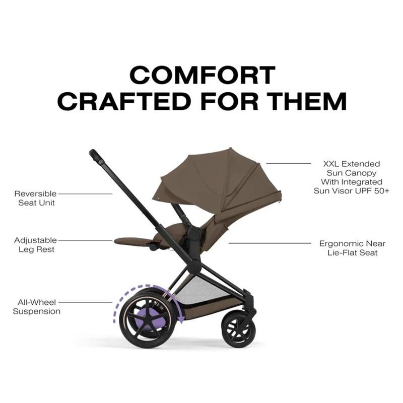 Cybex e-PRIAM Stroller Matte Black Frame/Coconut Brown Lux Seat