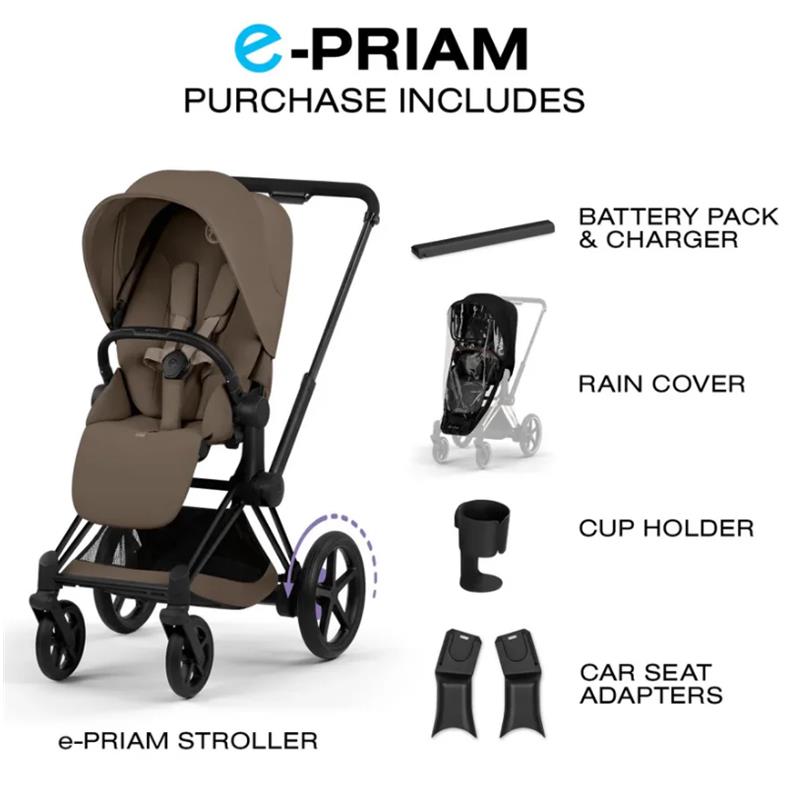 Cybex E-Priam Stroller, Matte Black Frame/Coconut Brown Lux Seat Image 8